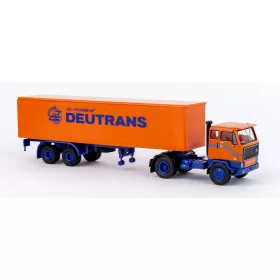   Brekina 85677 Volvo F 89 nyergesvontató, dobozos félpótkocsival - Deutrans 1972 (H0)