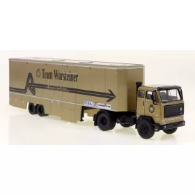   Brekina 85680 Volvo F 89 nyergesvontató, dobozos félpótkocsival - Team Warsteiner Arrows 1973 (H0)