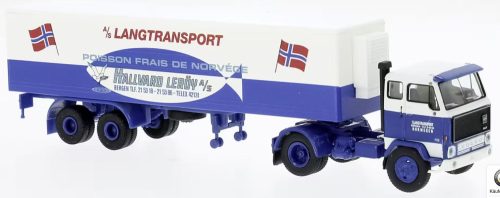 Brekina 85684 Volvo F 89 nyergesvontató, hűtődobozos félpótkocsival - Hallward Leröy (NO), 1972 (H0)