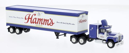 Brekina 85811 Mack RS 700 nyergesvontató, dobozos félpótkocsival - Hamms Beer, 1966 (H0)