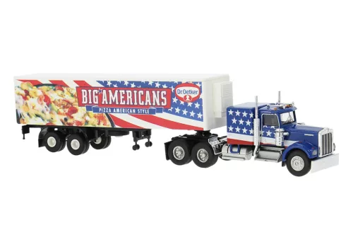 Brekina 86263 Kenworth W900 nyergesvontató, dobozos félpótkocsival - Dr.Oetker (H0)