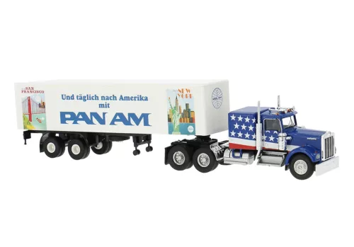 Brekina 86264 Kenworth W900 nyergesvontató, dobozos félpótkocsival - PanAm (H0)