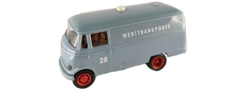 Brekina 93637 Mercedes-Benz L 319 dobozos 1955, Werttransporte Wagennummer 28, kékesszürke Sp