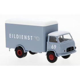   Brekina 94327 Borgward B 655 dobozos teherautó 1959, Nr. 69 Eildienst, kékesszürke Spedition (H0)