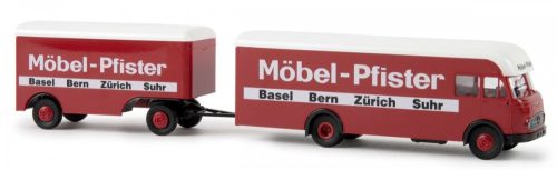 Brekina 95723 Mercedes-Benz LP 322 dobozos bútorszállító teherautó pótkocsival, Möbel Pf