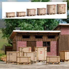   Busch 1811 Raklapok faládákkal, 6 db - valódi fából (H0)