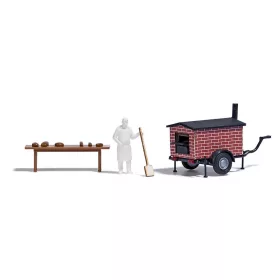 Busch 1827 Piaci mobilpék, kenyérsütő utánfutóval (H0)