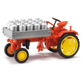 Busch 210005001 RS09 platós traktor, tejesedényekkel (H0)
