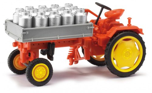 Busch 210005001 RS09 platós traktor, tejesedényekkel (H0)