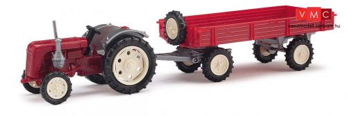 Busch 210006900 Famulus traktor mezőgazdasági pótkocsival, piros (H0)