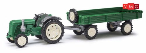 Busch 210007000 Famulus traktor, mezőgazdasági pótkocsival, zöld (H0)