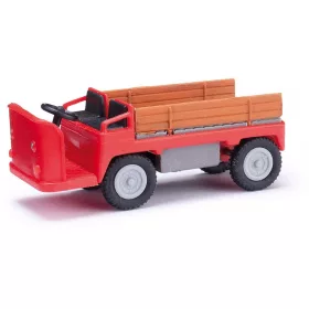   Busch 210010022 Balkancar elektromos targonca (kofferkuli), platós, piros - fa oldalfallal (H0)