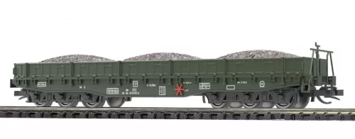 Busch 31187 Alacsony oldalfalú hattengelyes teherkocsi, Samm, ágyazatkő rakománnyal, DR (E4) (TT)