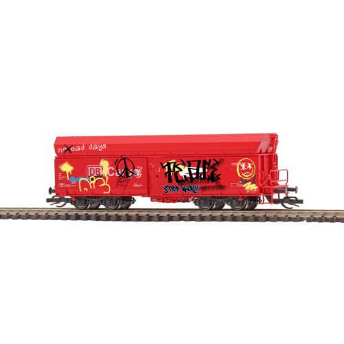 Busch 31327 Önürítős négytengelyes teherkocsi fékállással, Fals, graffitivel, DB-AG (E6) (TT)
