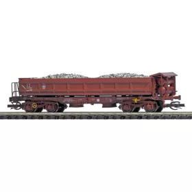   Busch 31425 Oldalürítős négytengelyes teherkocsi, Fakks, ágyazatkő rakománnyal, DR (E4) (TT)