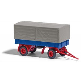 Busch 53350 IFA HL 80 ponyvás pótkocsi 1967, kék/piros - szürke ponyvával (H0)