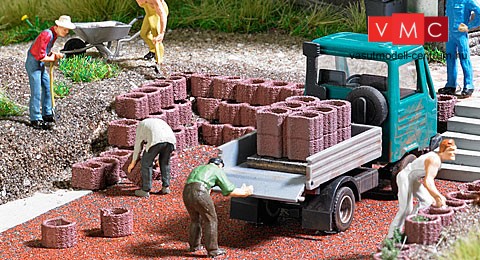 Busch 7871 Ültetőkövek/betonedények és térelválasztók (Palisaden), vörösbarna (H0)