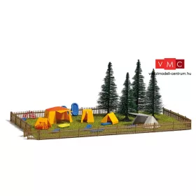 Busch 9776 Kempingezőhely fenyőfákkal és kerítéssel (H0)