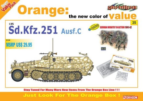 Dragon 9135 Sd.Kfz.251 Ausf.C makett + Német gyalogság akcióban 1941-42 figura szett 1/35 makett
