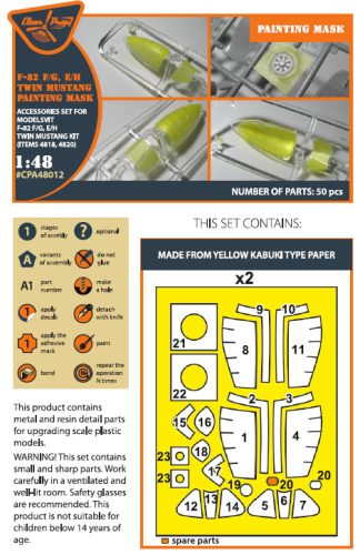 Clear Prop CPA48012 F-82F/G, E/H Twin Mustang painting mask on "yellow kabuki paper" for Modelsvit kits 4818/4820 (1/48)