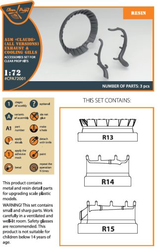 Clear Prop CPA72001 A5M Claude (all versions) resin exhaust & cooling gills for CP kits CP720016/CP72008/CP72009/CP72010 (1/72)
