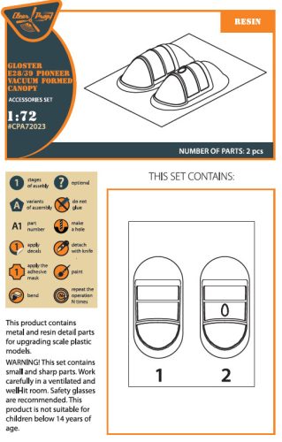 Clear Prop CPA72023 Gloster E28/39 Pioneer vacuum formed canopy for CP kits CP72001/CP72007 (1/72)