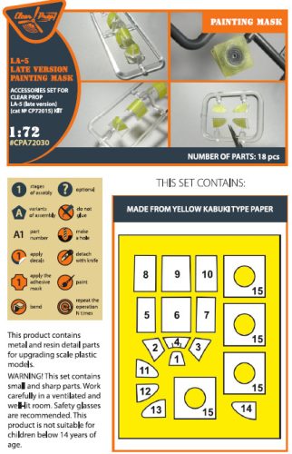 Clear Prop CPA72030 La-5 (late version) painting mask on "yellow kabuki paper" for CP kit CP72015 (1/72)