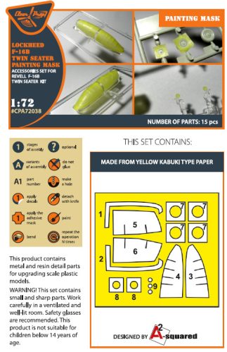 Clear Prop CPA72038 F-16B/D twin seater painting mask on "yellow kabuki paper" for REVELL kit (1/72)