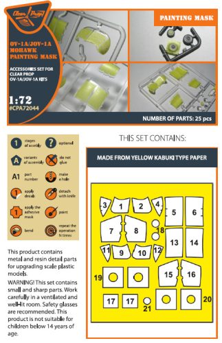 Clear Prop CPA72044 OV-1 A/JOV-1A Mohawk painting mask on "yellow kabuki paper" for CP kit CP72016 (1/72)