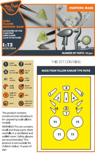 Clear Prop CPA72054 A5M4 Claude painting mask on "yellow kabuki paper" for CP kit CP72010 (1/72)