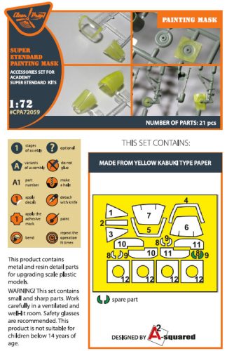 Clear Prop CPA72059 Super Etendard painting mask on "yellow kabuki paper" for Academy kits (1/72)