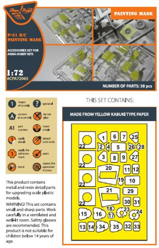 Clear Prop CPA72065 P-51B/C Mustang painting mask on "yellow kabuki paper" for Arma Hobby kits (1/72)