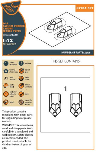 Clear Prop CPA72072 I-16 vacuum formed canopy (early version) for CP kit (1/72)