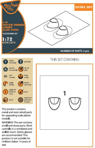 Clear Prop CPA72073 I-16 vacuum formed canopy (late version) for CP kit (1/72)