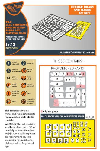 Clear Prop CPA72087 TB.2 PE parts and  painting mask on "yellow kabuki paper"x2 set for CP kits (1/72)