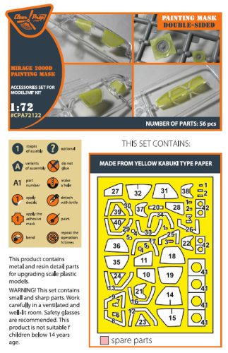 Clear Prop CPA72122 Mirage 2000D double-sided painting mask on "yellow kabuki paper" for Modelsvit kit 72075 (1/72)