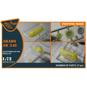   Clear Prop CPA72137 Arado Ar-240 painting mask on "yellow kabuki paper" for REVELL kit (1/72) maszkolósablon