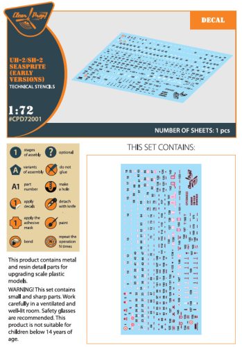 Clear Prop CPD72001 UH-2/SH-2 Seasprite (early version) technical stencils (1/72)