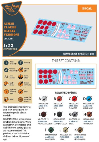 Clear Prop CPD72003 A5M2b Claude (early version) decal set for CP kit CP72006 (1/72)