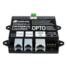   DIGIKEIJS DR4088LN-OPTO 16-csatornás optikai vágányfoglaltság visszajelentő feedback modul LocoNet/S88N (AC)
