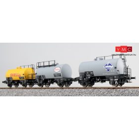   ESU 36217 Tartálykocsi-készlet, 3-részes Deutz, ARAL 503 074, szürke; ESSO 584 933, szürke; Shell 583 416, sárga, DB (E3) (H0)