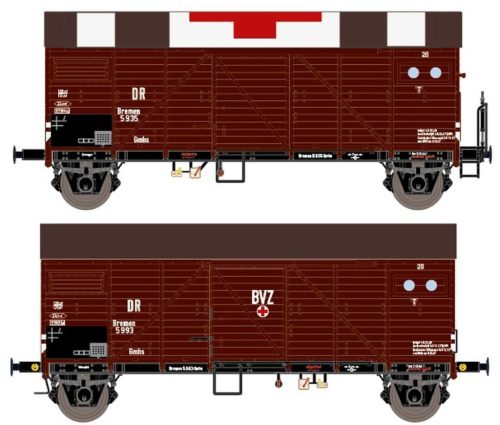 Exact-Train 23606 Fedett teherkocsi-pár, Bremen sorozat, Rotes Kreuz, DRG (E2) (H0)