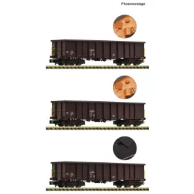   Fleischmann 6660074 Nyitott négytengelyes teherkocsi-készlet, 3-részes Eanos, rakománnyal, ÖBB (E6) (N)