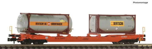 Fleischmann 6660136 Konténerszállító négytengelyes zsebeskocsi, T5, Sdgnss, 2 db 20 lábas tartálykonténerrel, Bertschi/Wascosa (E6) (N)