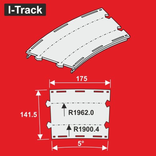 I-Track H0  Double-track curv.seg.R 1900,4/1962mm 5°  (HCT9670D)