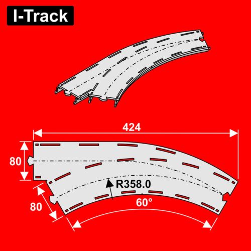 I-Track Single-track curved R 358 mm60° w.turnout, 1pcs (HCT9672Y)