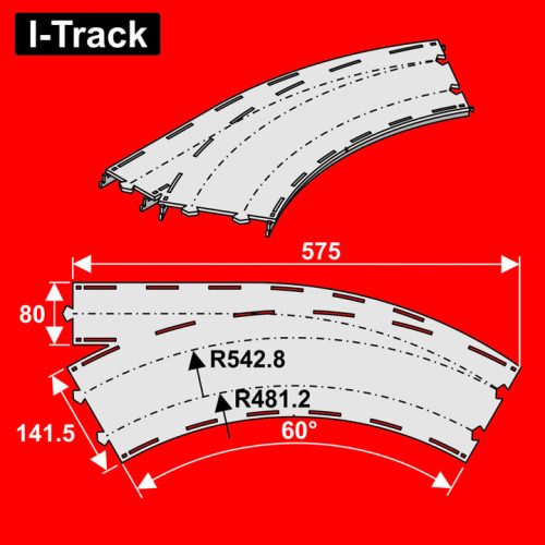 I-Track Double-track curvedR481,2/542,8mm60°w.turnout,1pcs (HCT9674DY)