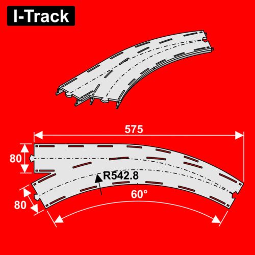 I-Track Single-track curved R542,8mm, 60° w.turnout,1pcs (HCT9675Y)