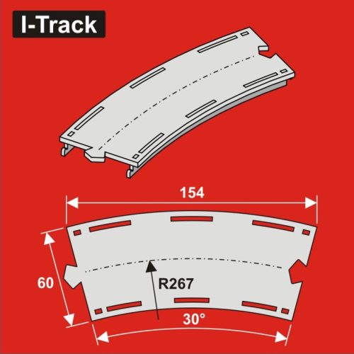 I-Track Single-track curvedsegment,R 267mm30°,W. 60mm 6pcs (HCT9722)