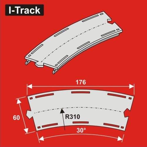 I-Track Single-track curvedsegment,R 310mm30°,W. 60mm 6pcs (HCT9723)